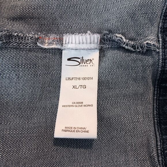 Silver Jeans Co XL Hybrid Denim Jean Jacket Gray Cable Knit Sweater Sleeves - Picture 12 of 13